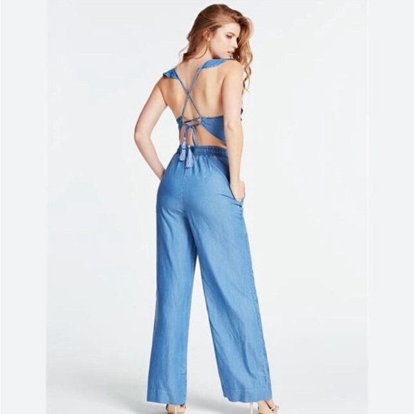 GUESS Combination Glad Jumsuit Size small Stylish Blue Backless Jumpsuit - Picture 1 of 10